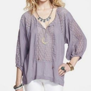 Free People Boho Lace Blouse - Lt Purple, S